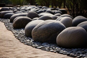 Mossy Stones outdoor natural. Summer garden. Generate Ai