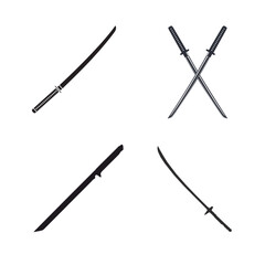 Elegant Katana Silhouettes Four Japanese Swords