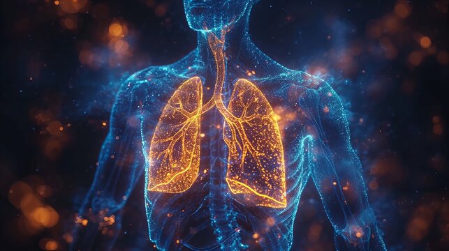 Blue and Orange Glows Overlay on Human Lungs - Respiratory Health