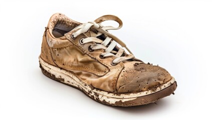 worn-out shoe Isolated on white background. concept of material waste for designer.