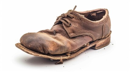 worn-out shoe Isolated on white background. concept of material waste for designer.