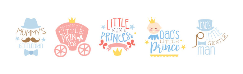 Obraz premium Little Princess and Gentleman Prints for Infant Girl and Boy Room Or Clothing Design logo Template Vector Set