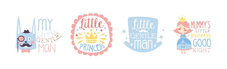 Obraz premium Little Princess and Gentleman Prints for Infant Boy and Girl Room Or Clothing Design logo Template Vector Set