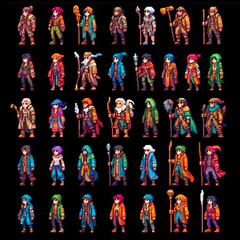RPG-style pixel art travelers icons sprite sheet