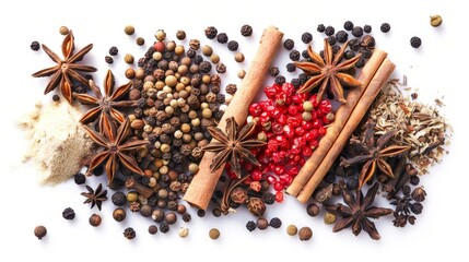 Asian spices on white background. concept of food ingredient for designer.