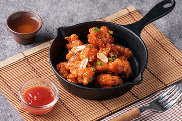 Close-up View of fried Crispy chicken skin
