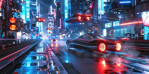 Futuristic Cityscape with Flying Cars