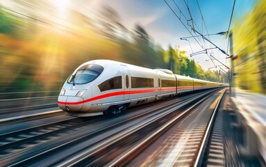 Fototapeta premium Beautiful photo of high speed modern commuter train, very impressive motion blur