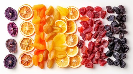 dried fruits on white background. concept of food ingredient for designer.