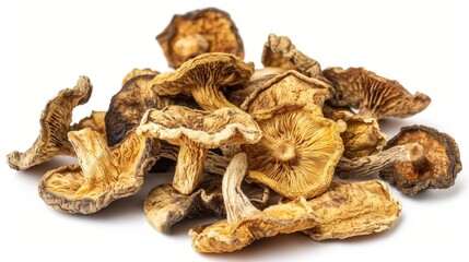 dried mushrooms on white background. concept of food ingredient for designer.