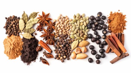 exotic spices on white background. concept of food ingredient for designer.