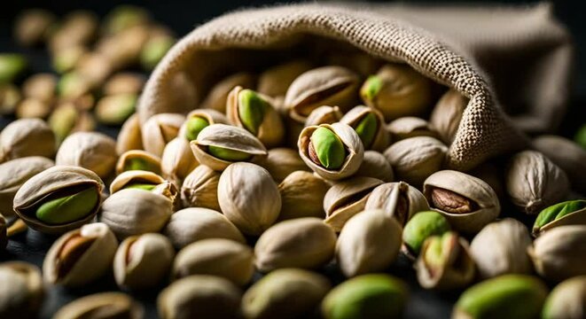 close up of pistachio nuts in a bag