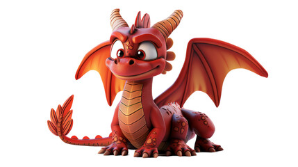 A cartoon red dragon with wings spread and a playful smile