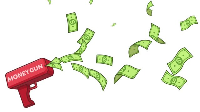 animation of dollar bills coming out of a money printing gun