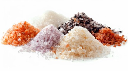 gourmet salts on white background. concept of food ingredient for designer.