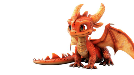 A cute cartoon dragon with orange scales, spiked tail, and wings