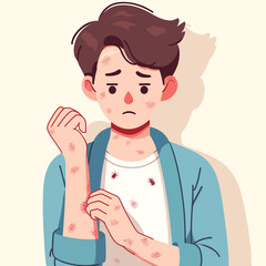 Illustration of a man itching from an insect bite