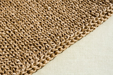 Raffia knitting texture close-up. Crochet from ECO material.