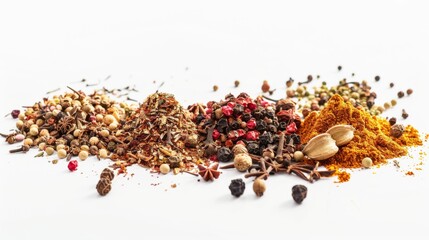 Mediterranean spices on white background. concept of food ingredient for designer.