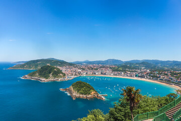 Aerial view of La Concha Beach in San Sebastian, Spain