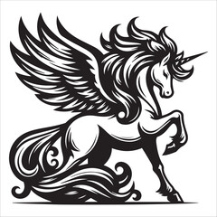 Unicorn, vector illustration, silhouette
