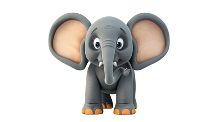Fototapeta premium A cartoon elephant with big ears stands on a white background