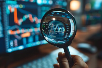 Magnifying glass over computer screen