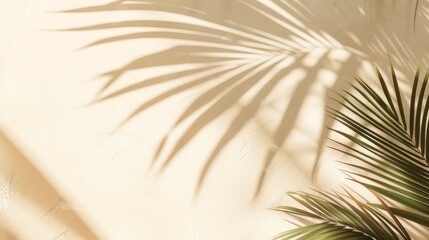 Obraz premium Blurred shadow from palm leaves beautiful summer spring background for product presentation --ar 16:9 Job ID: 4484b763-359c-46b1-98b5-0ceaaf6117b7
