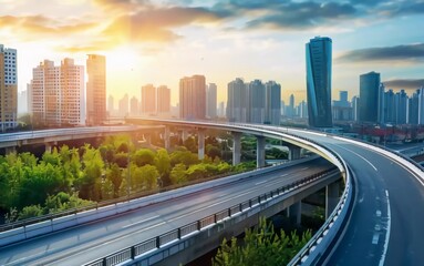 Obraz premium Highway overpass motion blur with city background which is very impressive