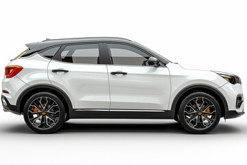 White SUV car isolated on white background with clipping path. Side view, ai technology