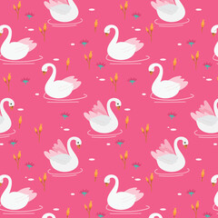 Swans seamless pattern in pastel colors, vector illustration