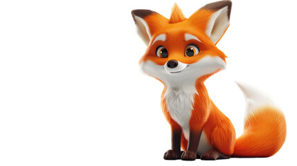 Obraz premium A cartoon fox with orange fur and a fluffy tail sits on a white background