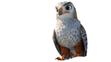 A close-up of a digitally animated falcon