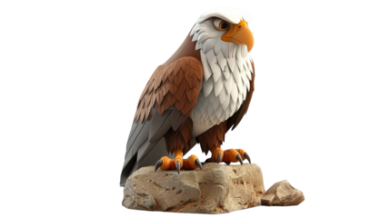 A cartoon bald eagle perched on a rock, against a white background