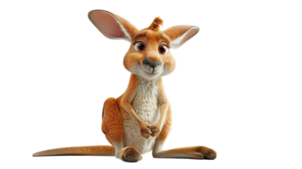 A cartoon kangaroo sits on a white background