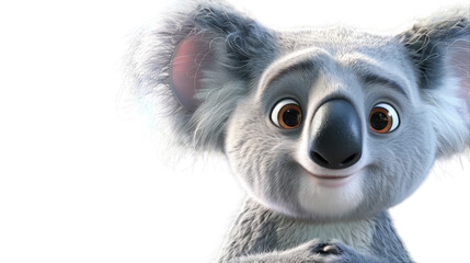 A close-up image of an animated koala bear with a friendly expression