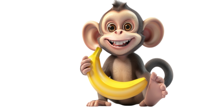 Cartoon monkey holding a banana and smiling