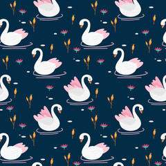 Swans seamless pattern in pastel colors, vector illustration