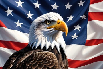 American flag and American eagle. Icon of the United States with red, white, and blue banner for national pride and independence.