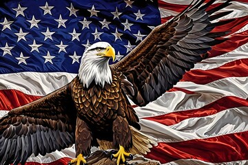 Naklejka premium American flag and American eagle illustration. Symbol of freedom and patriotism with stars and stripes for Independence Day.