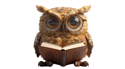 Owl with glasses reading a book