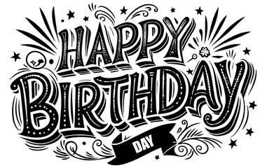 Happy Birthday silhouette text decoration vector 