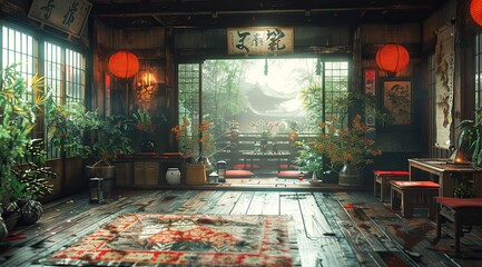 Naklejka premium Japanese style room, realism, high quality