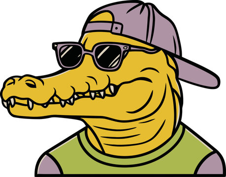 Cool Alligator with Sunglasses and Backwards Cap Illustration