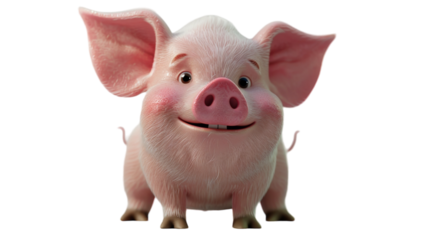 A small, happy piglet with large ears and a pink snout