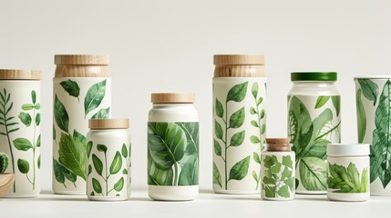 Design a line of sustainable promotional products for an ESG firm, inspired by nature, with green leaf motifs and recyclable materials
