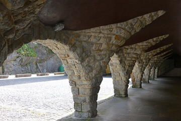 colonnade in the Sanctuary of of our Lady of Arantzazu in the basque mountains