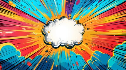 Comic book style burst with empty speech bubble, vibrant red and blue background