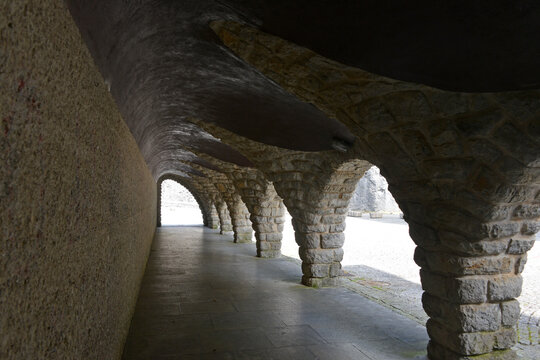 colonnade in the Sanctuary of of our Lady of Arantzazu in the basque mountains