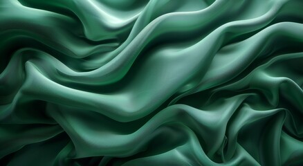 Fototapeta premium 3D rendering: Soft, warm earthy green cloth material on flat background. Horizontal wallpaper.
